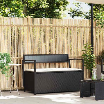 vidaXL Tuinbank met kussen, zwart polyrotan, Tuin en Terras, Verzenden, Nieuw
