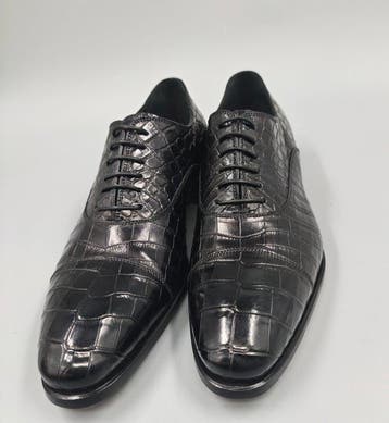 Dami-Crocodile- Black Oxfords-Toe Cap - Veterschoenen -, Nieuw
