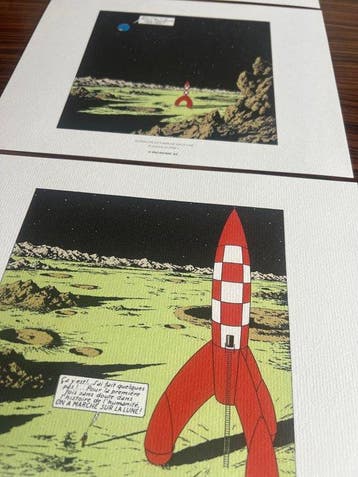 Hergé - Ensemble de 3 tirés à part Lune. - Ex libris