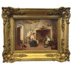 Leon Caille (1836-1907) - Interior Mutter und Magd am Kamin