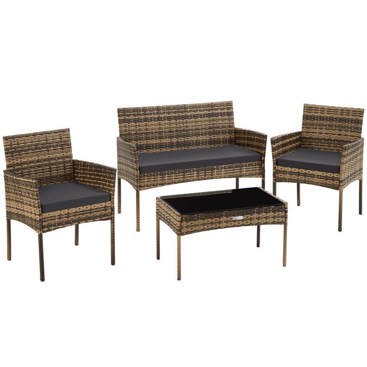 tectake Wicker tuinset Palese voor 4 personen - natuur, Tuin en Terras, Tuinsets en Loungesets, Verzenden