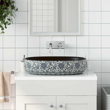vidaXL Opzetwasbak ovaal 59x40x14 cm keramiek zwart en blauw, Verzenden, Nieuw