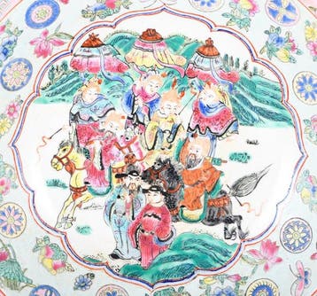 Prachtig Famille Rose porseleinen schaal met 100 Jongens