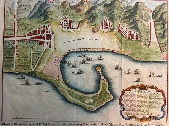 Italië - Sicilië// Messina; Isaac Basire 1704–1768 - Plan of, Livres, Atlas & Cartes géographiques