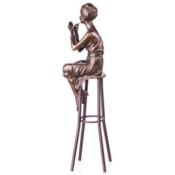 Figuur - Art Deco Bronzefigur Frau auf Hocker - Brons
