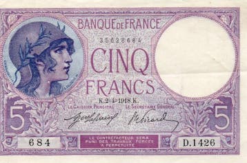 France Frankreich Pick 72 5 Francs Violet Typ 1917 02/04/..., Verzenden