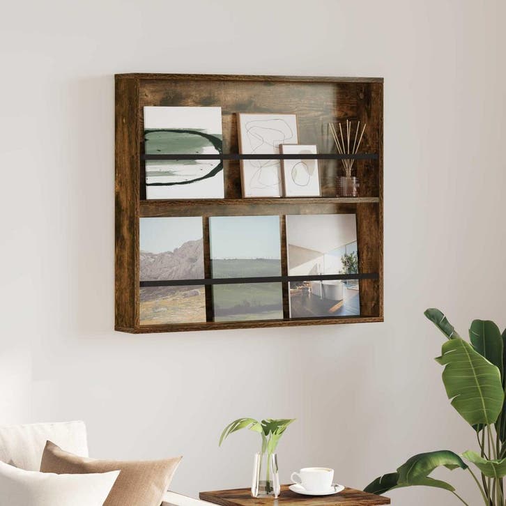 vidaXL Tijdschriftenrek Rook Eiken 80 x 12 x 70 cm Bewerkt, Huis en Inrichting, Woonaccessoires | Krantenbakken en Lectuurbakken