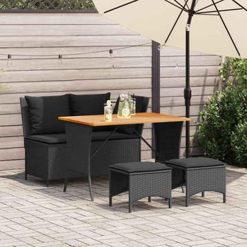vidaXL 4-delige Tuinset met kussens poly rattan zwart, Verzenden, Nieuw, Tuinset