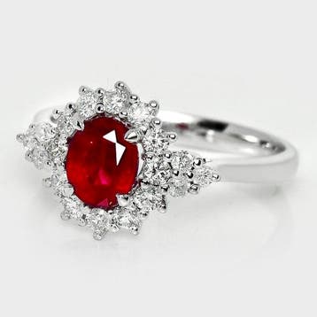 Zonder minimumprijs - Ring - 18 karaat Witgoud, GIA 1,09 ct