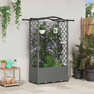 vidaXL Verhoogd Bed met Trellis en Dak Lichtgrijs 122 x 40 x, Verzenden, Nieuw