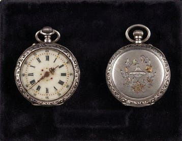 Orologio tasca collo signora argento oro fine 1800 -, Nieuw