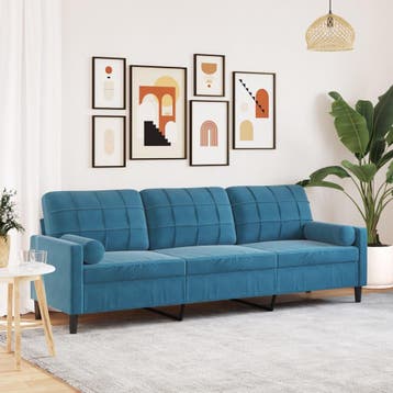 vidaXL 3-zitsbank met sierkussens 210 cm fluweel blauw, Verzenden, Nieuw