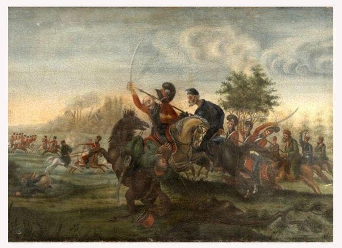 Europese school (XIX) - Battaglia di cavalieri, Antiek en Kunst, Kunst | Schilderijen | Klassiek