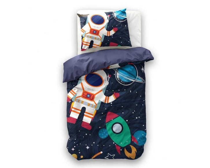 Space man 2 Blauw - 140X200/220 + 1 x kussensloop 60x70, Huis en Inrichting, Slaapkamer | Beddengoed