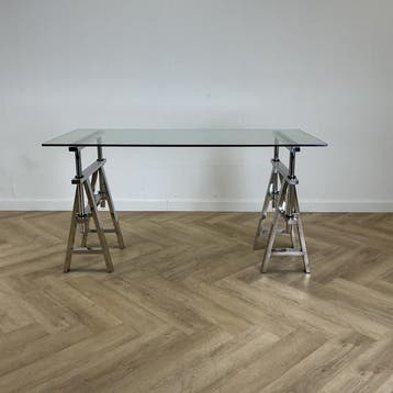 Design bureau Eichholtz shaker (Lookalike) 150x70 cm, glas -, Huis en Inrichting, Bureaus, Gebruikt