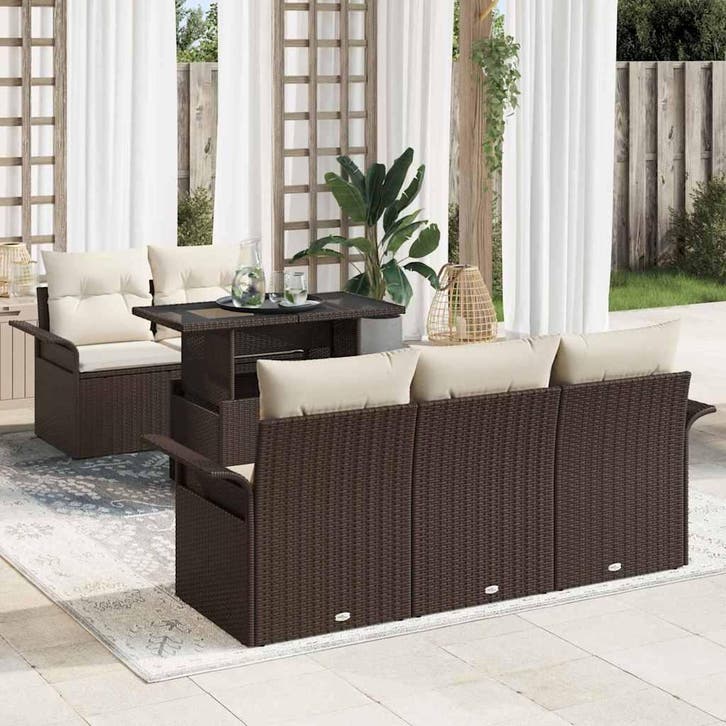 vidaXL Tuinbank Set met kussen met opslag 6 pcs Bruin Poly, Jardin & Terrasse, Ensembles de jardin, Envoi