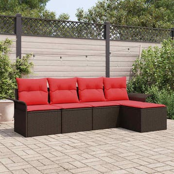 vidaXL Tuinbank Set met kussen 5 pcs Bruin poly rattan, Tuin en Terras, Tuinsets en Loungesets, Verzenden, Nieuw