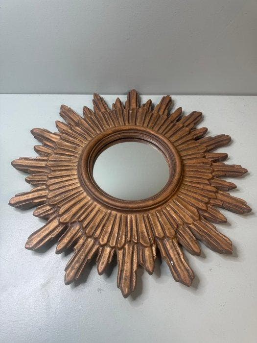 Spiegel- Vintage Gouden Zonnespiegel - Hars, Glas, Antiek en Kunst, Curiosa en Brocante