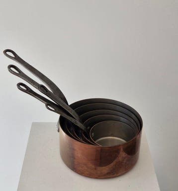 Pan (5) - Vintage Franse koperen sauspannen, set van 5,, Antiek en Kunst