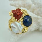 Koraal - Zilver, Verguld - Ring - CORALLO MEDITERRANEO, Antiek en Kunst