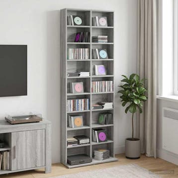 vidaXL CD Kast Grijs Sonoma 65 x 23,5 x 175 cm Bewerkt hout, Verzenden