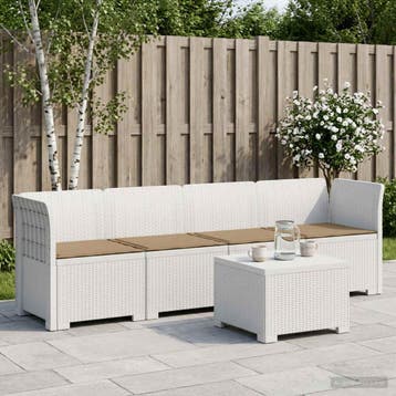 vidaXL 4-Zits Tuin Sofa met Kussens Rieten Look PP Wit, Verzenden, Nieuw