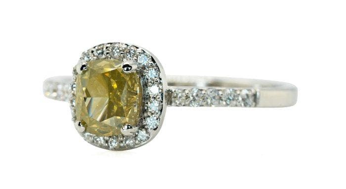 Ring - 14 karaat Witgoud, Natuurlijke, chique groenachtig, Bijoux, Sacs & Beauté, Bagues