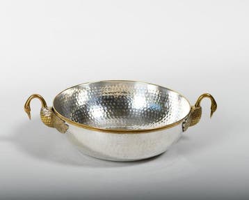 Prachtige verzilverde Art Deco fruitschaal met gouden, Antiek en Kunst
