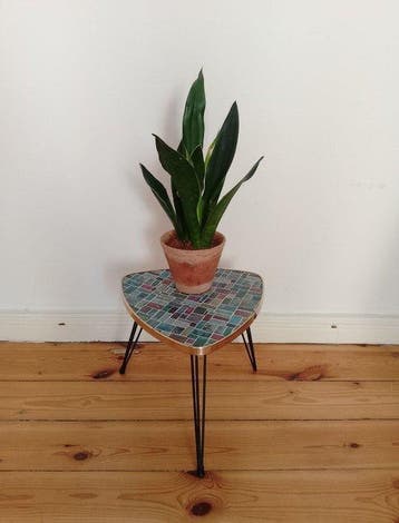 Table dappoint - Bois, Laiton, Fer - Tabouret à fleurs