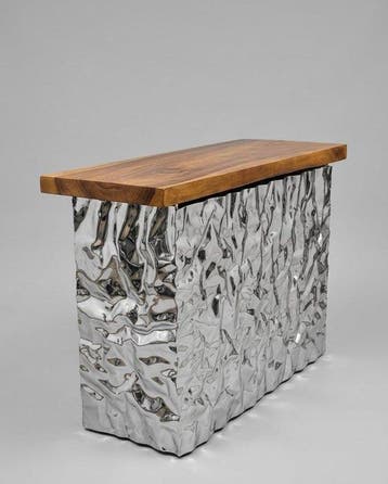 Console - Acier, Teck - Finition martelée