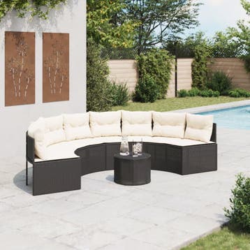 vidaXL Tuinbank met tafel en kussens halfrond poly rattan, Verzenden, Nieuw