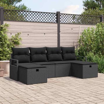 vidaXL Bankstel 6 st 6-Aantal zitplaatsen Zwart poly rattan, Verzenden, Nieuw