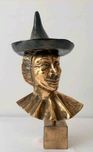 Yves Lohe (1947) - sculptuur, Bronzebüste eines Harlekins