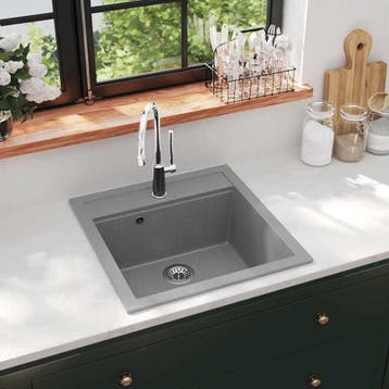 vidaXL Gootsteen enkele bak graniet grijs, Verzenden