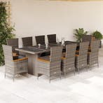 vidaXL 11-delige Tuinset met kussens poly rattan grijs, Verzenden, Nieuw, Tuinset