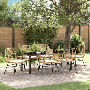 vidaXL Tuin Eettafel Set 7 st Bruin poly rattan, Tuin en Terras, Verzenden, Nieuw
