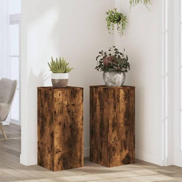 vidaXL Plantenstand 2 st Gerookt eiken 30 x 30 x 70 cm, Verzenden, Nieuw
