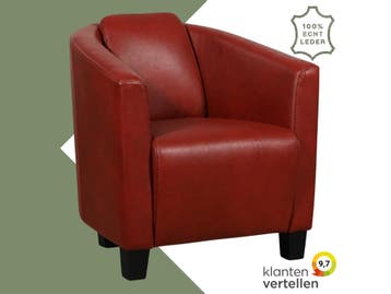 Leren fauteuil Press - Granada Rouge (rood) - Poten hout, Ophalen of Verzenden