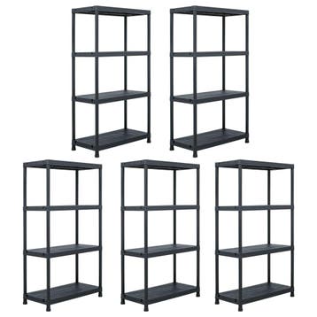 vidaXL Opbergrekken 5 st 60x30x138 cm kunststof zwart, Maison & Meubles, Armoires | Étagères, Verzenden