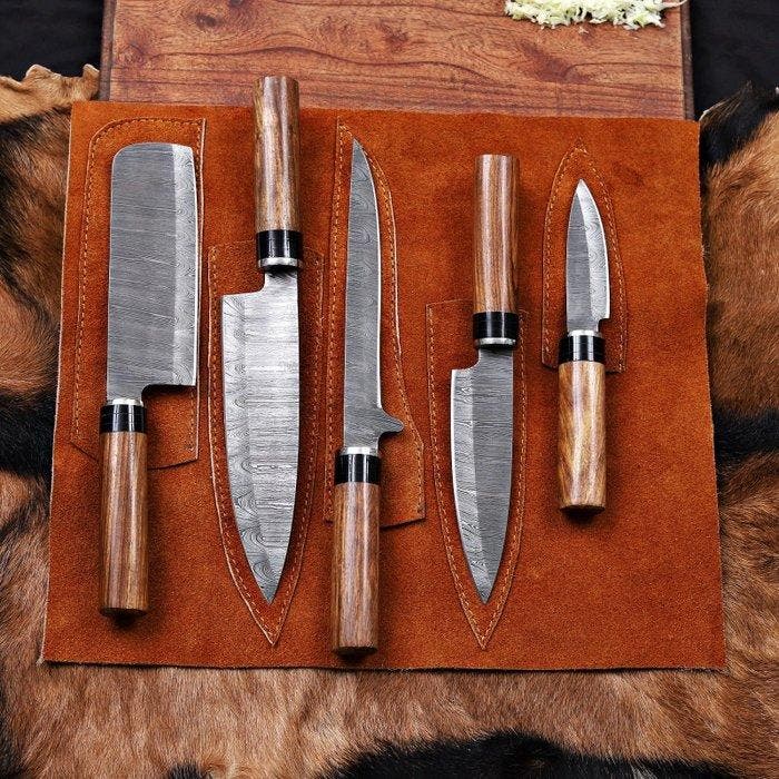 Keukenmes - Chefs knife - rozenhout, staal, leer - Spanje -, Antiek en Kunst, Antiek | Keukengerei