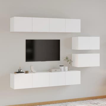 vidaXL 6-delige Tv-meubelset bewerkt hout wit, Verzenden, Nieuw