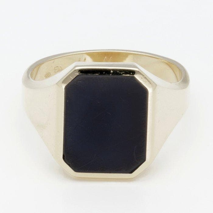 Ring - 14 karaat Geel goud - Onyx, Bijoux, Sacs & Beauté, Bagues