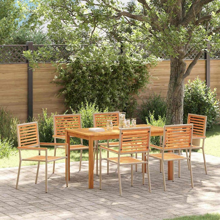 vidaXL Tuin Eettafel Set 7 st Beige Massief Acacia Hout, Tuin en Terras, Tuinsets en Loungesets, Nieuw, Verzenden
