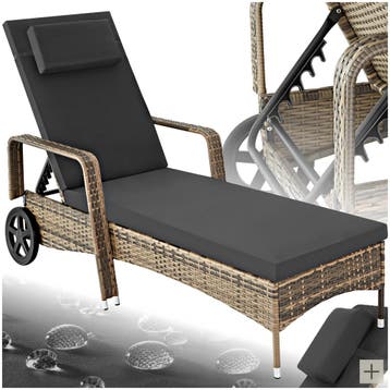Wicker ligbed met wielen - natuur/donkergrijs, Tuin en Terras, Tuinsets en Loungesets, Verzenden, Nieuw
