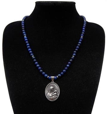 Lapis lazuli - Ketting met Hanger van de Maagd en Kind -