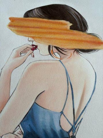 Robert Debeko ( 1975 - ) - Jeune a la robe bleue, Antiquités & Art