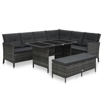 vidaXL 3-delige Loungeset met kussens poly rattan grijs, Verzenden, Loungeset
