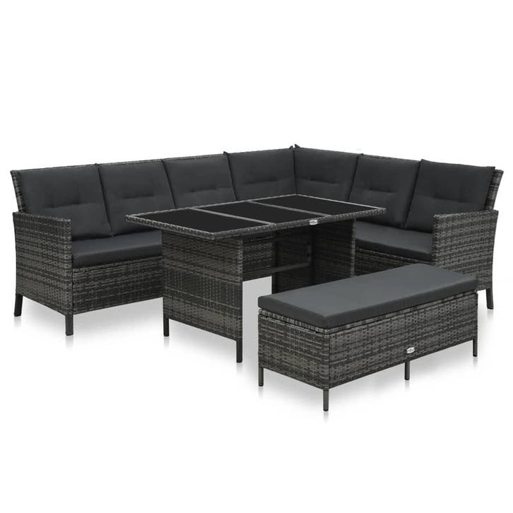 vidaXL 3-delige Loungeset met kussens poly rattan grijs, Jardin & Terrasse, Ensembles de jardin, Envoi