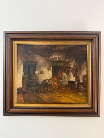 Han Molenaar (1914-1989) - Interno contadino con figure