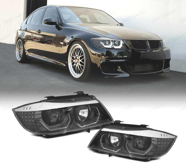 PHARES BMW E90 E91 05-08 YEUX ANGES 3D FOND NOIR CLIGNOTANT, Auto-onderdelen, Verlichting, Verzenden